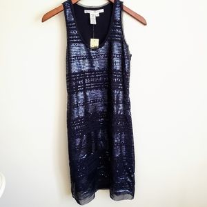 NWT Max Sm Studio Black Sequined Sleeveless Dress Lined Partly Sheer W/stretch